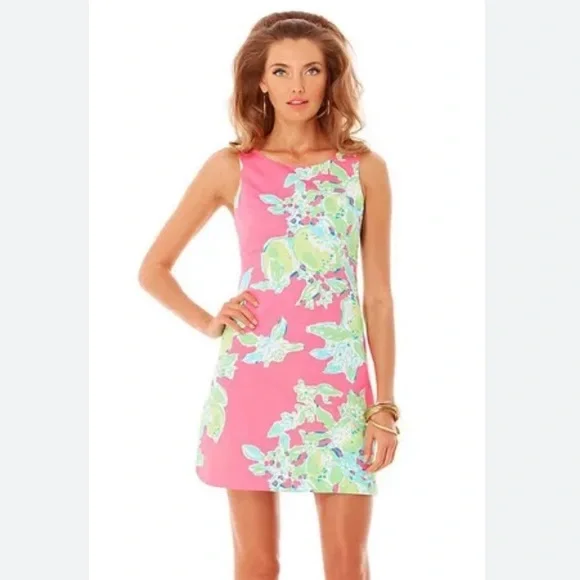 hot pink lilly pulitzer shift dress Stunning Lilly Pulitzer Bungalow Pin Hot Pink Gold Crochet Shift Dress Size 4